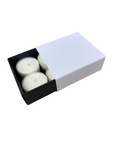 TEALIGHT CANDLE BOX WITH SLEEVE  for 4 Tealights - BLACK BASE/WHITE SLEEVE  (Pack of 10)