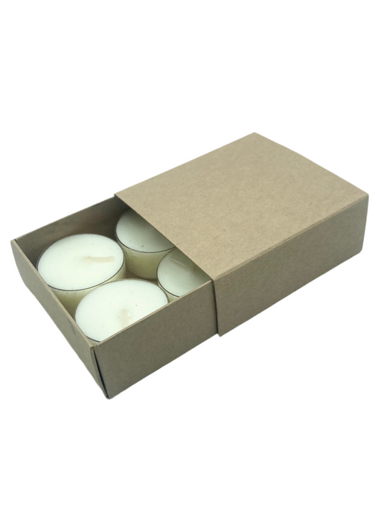 TEALIGHT CANDLE BOX WITH SLEEVE  for 4 Tealights - KRAFT (Pack of 10)