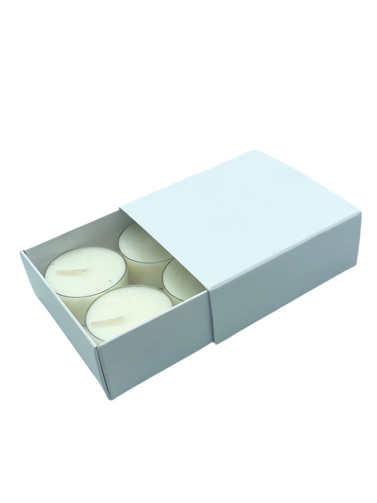 TEALIGHT CANDLE BOX WITH SLEEVE  for 4 Tealights - WHITE (Pack of 10)