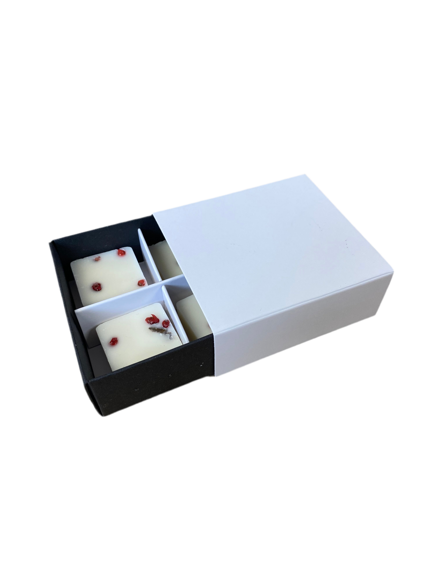 WAX MELT BOX WITH SLEEVE  for 4 Melts - BLACK BASE/WHITE SLEEVE (Pack of 10)