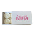 TEALIGHT CANDLE BOX WITH SLEEVE AWESOME MUM for 6 Tealights  - WHITE (Pack of 10)